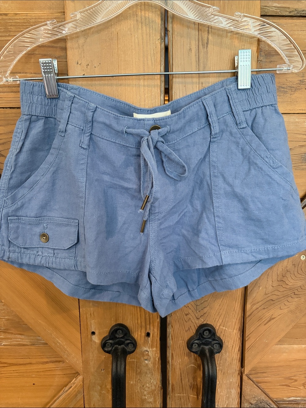 Women's Blue Drawstring Cargo Shorts with Pocket Detail